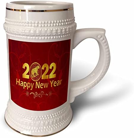Триизмерно изображение на тигър на Нула 2022 година, честита Нова година, Злато. - чаша за стейна на 22 унция