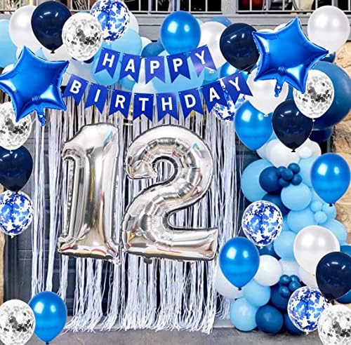 Балони на 11-ти рожден ден, Опаковки от 20 Синьо-Сребърни Ленти с 11-тия Рожден Ден на Латекс, Конфети, Балони