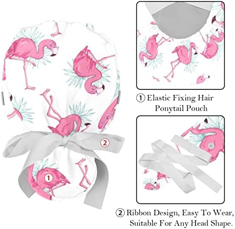 Kigauru 2 пакета Дамски Работна Шапка с Копчета, Завязывающаяся Отзад на Панделка, Розови Фламинго, Дълги Калъфи
