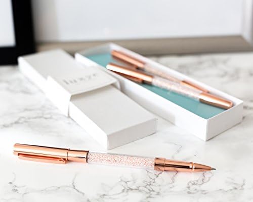 luxye Crystal Pen - 3 бр. Гел химикалки от Розово злато с капачка в Лъскава бяла кутия за подарък |Дръжка от