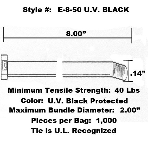 Кабелна замазка Tach-It - E-8-50UV-10 8 x 40 паунда на опън, защитена от uv, черен цвят (опаковка от 10 броя)