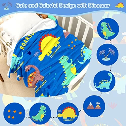 Одеяло с Динозавром OHD за момчета, Меко и Приятно Топло Фланелевое Детско Одеало с Динозавром, Флисовое Одеяло