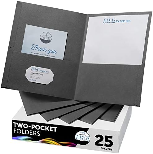 Папка за ФАЙЛОВЕ EZ с два джоба, Тъмно сив цвят, 25 опаковки, Текстурирани хартия, Матирано покритие, Размер