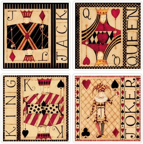 Поставка за чаши Дан DiPaolo-Колекция от игрални карти, абсорбиращи подложки, 4-1 / 4 инча, Комплект от 4