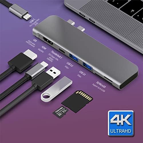 ZHYH USB 3.1 Type-C Хъб към адаптер 4K Thunderbolt 3 C USB Hub с възел 3.0 TF Слот за SD четец на PD (Цвят: