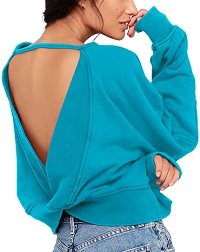 ReachMe Женски Свитшоты с отворен гръб и отворени рамене, Пуловери с V-образно деколте на Кръст, Блузи, Ризи
