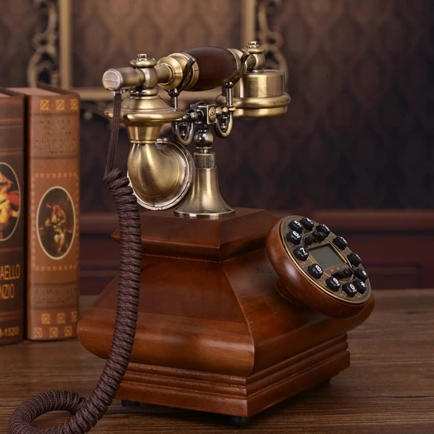 WYFDP Антикварен Стационарен Телефон в Ретро стил от масивно дърво, Бутон, определени с id на обаждащия се,