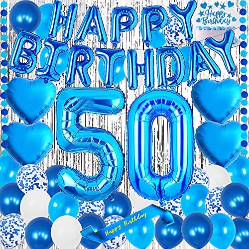 Украса за парти в чест на 50-годишнината от yujiaonly Сини балони от фолио честит рожден Ден, синя цифра е 50,