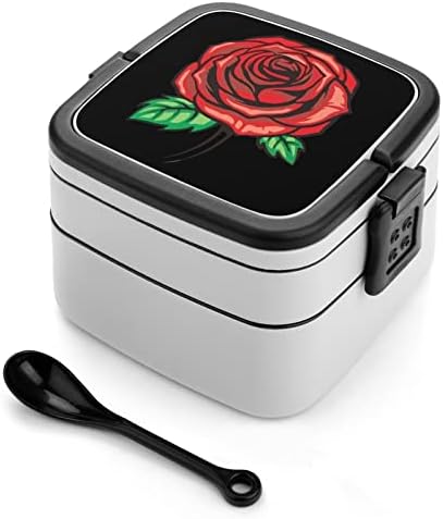 Двуслойни Универсален Контейнер за Обяд Vinage Red Rose Bento Box с Лъжица за Пикник, Работа и Пътуване