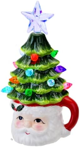 Ganz MX185168 Чаша на Дядо Коледа с осветление във формата на Дърво Mini Shimmer, височина 5,25 инча, Керамика