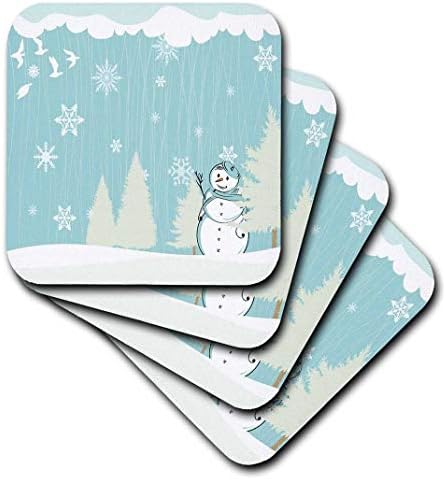 3. Начертайте Красив бял снежен човек в бяло-синя зимна природа - Меки подложки, комплект от 4 броя (CST_78506_1)