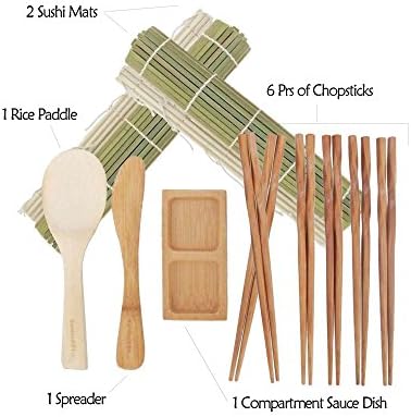 Набор за приготвяне на суши BambooMN: 2 Зелени Бамбукови подложка за листове, 1 Плешката е за ориз, 1 Дюза,