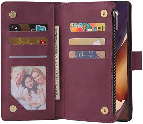 Луксозен калъф-портфейл за Galaxy Note 20 Ultra, чанта от изкуствена кожа с цип джоб, Поставка за карти, отделение