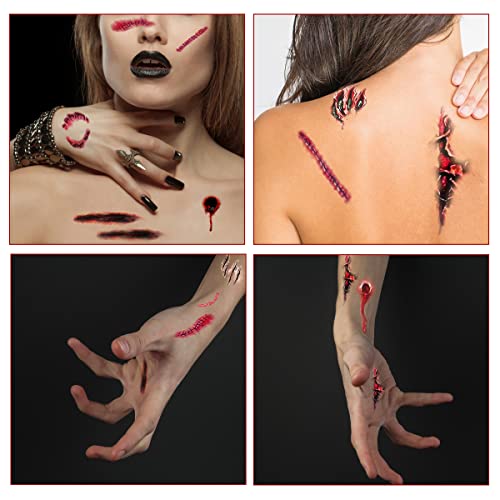 11 Листа Етикети с Временни Татуировки за Хелоуин, Стикер с Татуировка Белези от зомби, Реалистичен Терор, Фалшив
