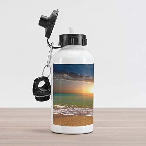 Алуминиева бутилка за вода Ambesonne Sunset, Идиличен пейзаж на брега на морето с Впечатляващ Определянето на