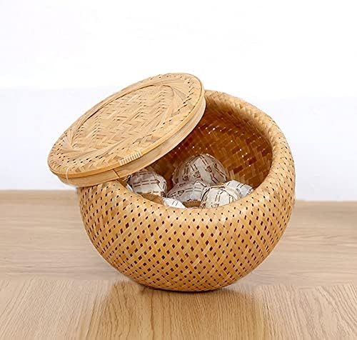 Anncus 2017 Ракита кръгла чаена кутия от естествен бамбук с капак, кошница за съхранение на малки предмети от