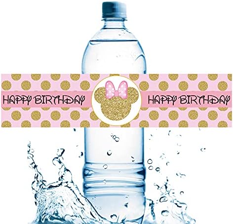 20 БР. Етикети за бутилки с вода в стил Мишката за Рожден Ден в стил Мини маус, Водоустойчиви Етикети за бутилки
