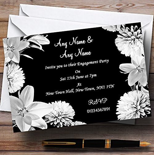 Пощенска картичка С Великолепни Цветя, Лилии Черно-Бяло Парти по повод Ангажименти на Персонални Покани