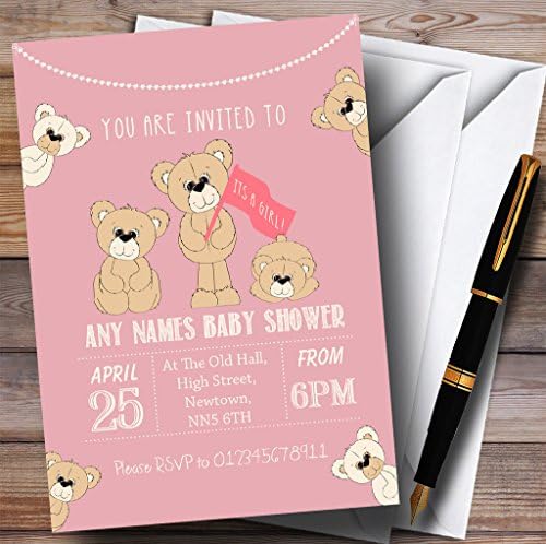 Пощенска Картичка Зоопарк Сладки Плюшени Мечки Розови Покани, Покани За Детски Душ