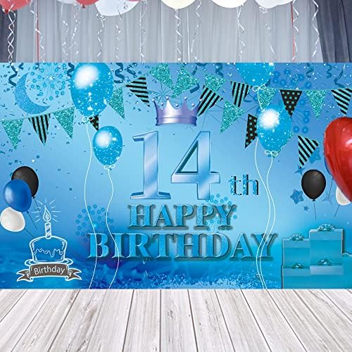 Честит 14-ти Рожден Ден на Фона на Банер Син на 14-ти Знак Плакат на 14-Ия Ден от Раждането, за да проверите