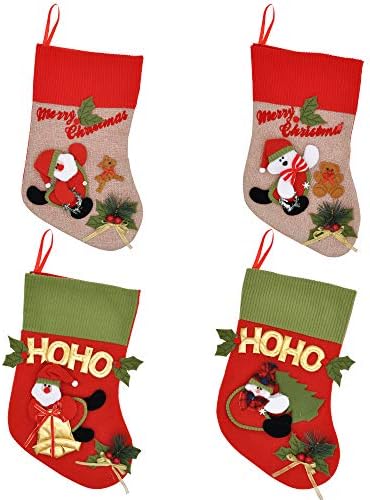 JOYIN 4 Опаковки 18-инчови Коледни Чорапи, Големи 3D Сладки Коледни Чорапи с Снеговиком и Дядо Коледа за Коледа