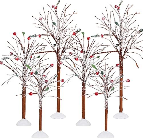 Geosar 6 Бр. Коледа Коледа Интериор, покрити със сняг Селски Коледни Аксесоари, Селски червени Плодове, Голи