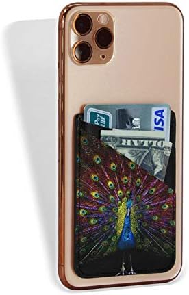 Ръкави Hoder за карти мобилен телефон от изкуствена кожа за задната част на iPhone с Цветно перо от паун Птица
