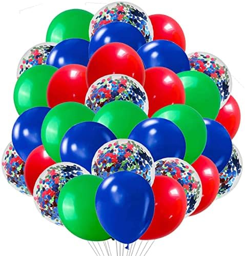 12-Инчови Зелени балони, червени балони и сини балони с конфети, за декорация на детската душа, детски рожден