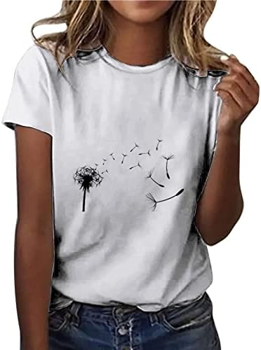 Женска Тениска Лято Есен С Къс Ръкав Мека Удобно Облекло през Цялата Силует Памук Графичен Обяд Топ Риза за