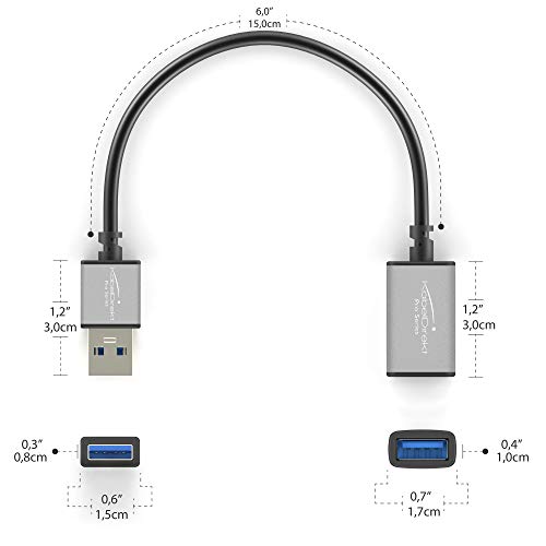 KabelDirekt – Удлинительный кабел A USB 3.0 – 6 см x 2 – (USB A към конектора USB A, подходящ за всички портове