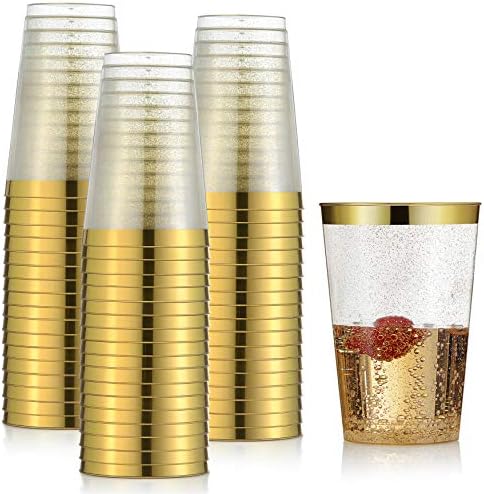 Пластмасови Чаши от 100 златни, 12 грама със златен блясък и със Златист ръб - Чаши за Еднократна употреба премиум-клас