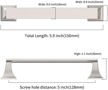 Asidrama 6 X 5 Инча (128 мм), Мат Атласно-Никелови Дръжки За Кухненски шкаф, Сцепление За кабинет, Дръжки За
