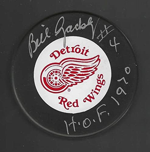 Бил Гэдсби Подписа шайбата КОПИТО 1970 Детройт Ред Уингс Тренч - за Миене на НХЛ с автограф