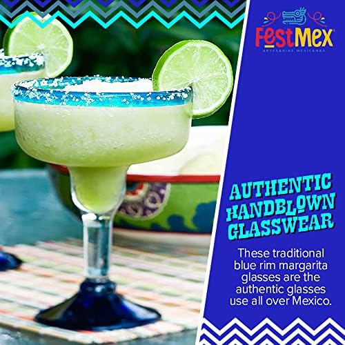 Чаша ръчно выдувки FESTMEX Mexican Оги – Традиционен комплект от 4 чаши за коктейл Маргарита от Юкатан ръчно