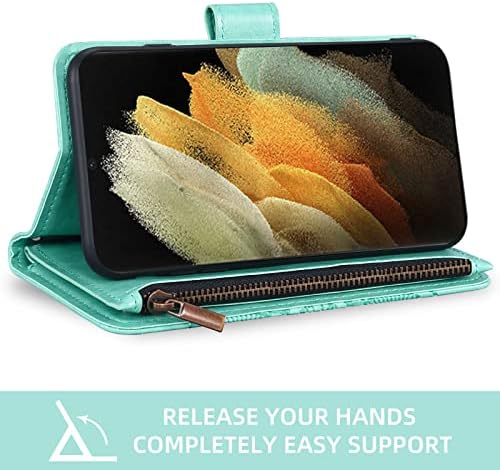Asuwish е Съвместим с Samsung Galaxy S21 Ultra Glaxay S21ultra 5G Чанта-портфейл и Защитен слой от закалено