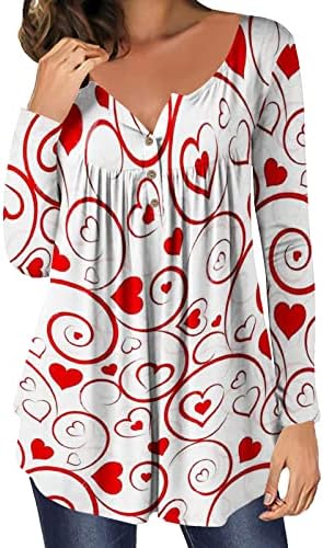 Дамски Елегантни Блузи с Модерен Принтом във формата на Сърце, V-Образно деколте, Дълги Ръкави, Ежедневни Тениска,
