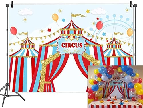 Винил 9x6ft Кралят Палатка с Голям Покрив, Фотофон за Деца, Цирк Тема, Декор за Парти по Случай рождения Ден,