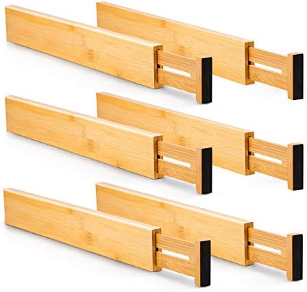 Комплект от 6 бамбукови разделители за чекмеджета с възможност за разширяване (височина 2,36 инча, 13,86 -18,98)