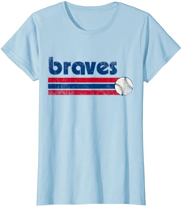 Реколта Тениска Braves в Ретро стил С Три Ивици, Выветрившаяся Мъжки Дамски Тениска