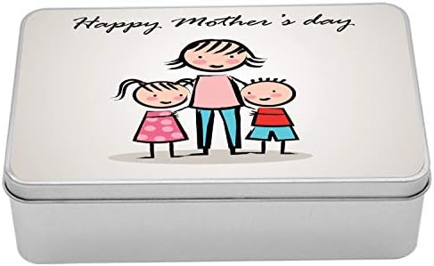 Метална кутия Ambesonne за мама, Мультяшная Илюстрация на Честит ден на майката с Принтом в семейния теми Син