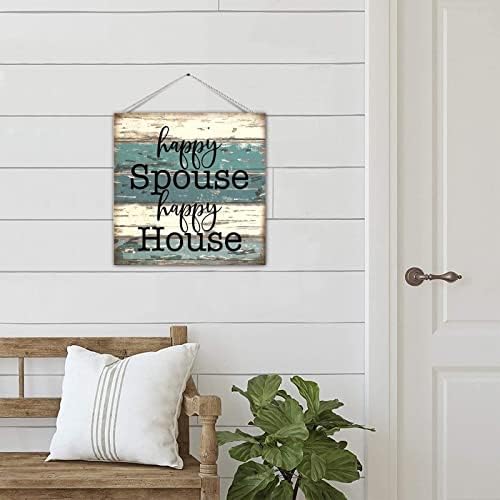 Селски Дървена Табела с Надпис Честит Съпруг, Щастлив Дом, Селска Фермерска Къща, Дървена, с монтиран на стената