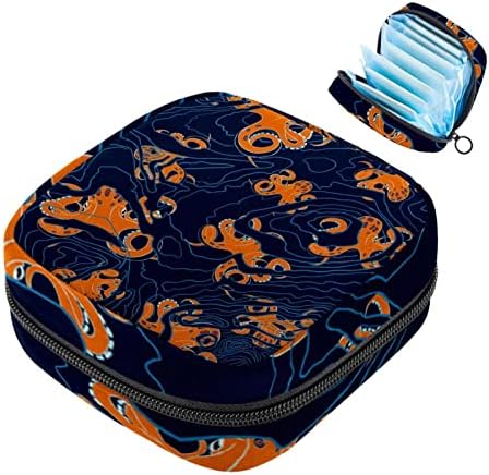 Чанти със Синьо Модел Оранжево Октопод за Хигиенни Кърпички, Калъф за Купата на Менструална, Държач за Хранене