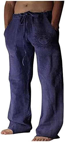 Мъжки Памучни Ленени Панталони WENKOMG1, Основни Удобни Панталони Средно тегло На съвсем малък, бързо съхнещи
