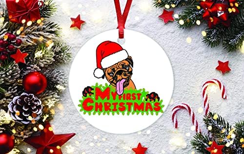 Първото Коледна украса за кучета, Керамично украса за Мопс, първата Ми Коледна украса 2021, 3-Инчов Фарфоровое