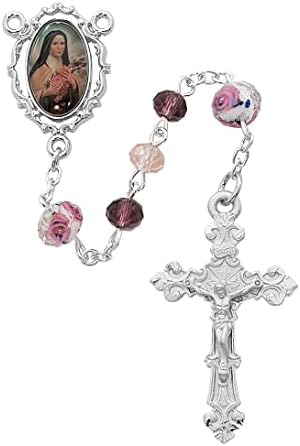 Броеници Света Тереза - Розови и Лилави Мъниста 6 мм - В кутия за Подарък Лукс