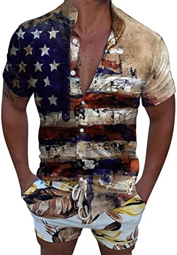XXBR Хавайски Ризи за мъже, Лятна Тениска на Копчета с Къс ръкав в Деня на Независимостта, Свободно Cut, Ежедневни,