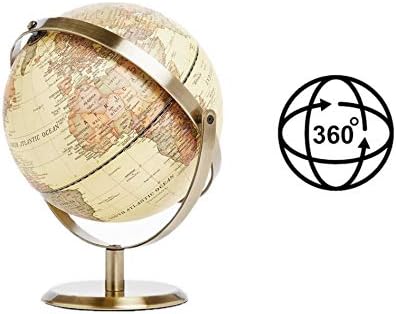 Exerz 10 Старинен глобус с дървена основа - завъртане на ретро декоративен глобус на света, с диаметър 10 инча