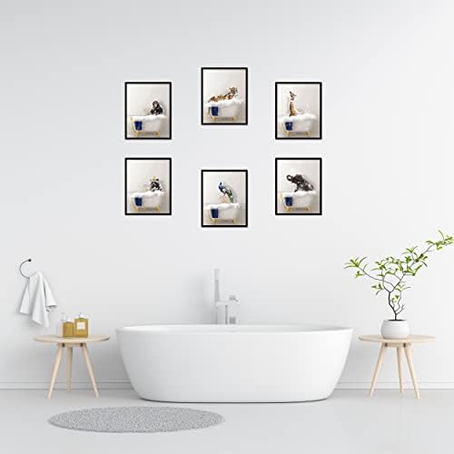 Стенен щампи за баня, Комплект от 6 Стенни декорации с животни, Животни, Като във вана, Платно, Плакат с изображение