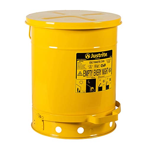 Justrite 09301 Безопасни кутийки Жълт цвят от Поцинкована стомана с капацитет 10 литра за Нефтесодержащих отпадъци