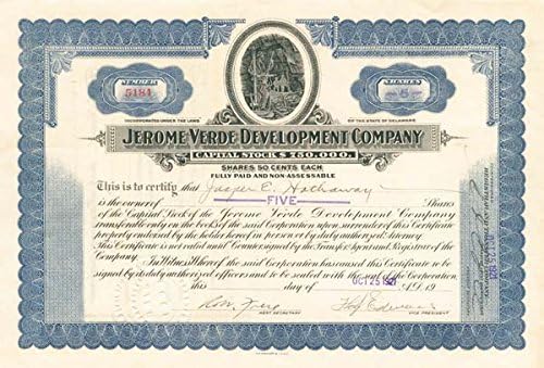 Jerome Verde Development Co. - Склад за сертификат